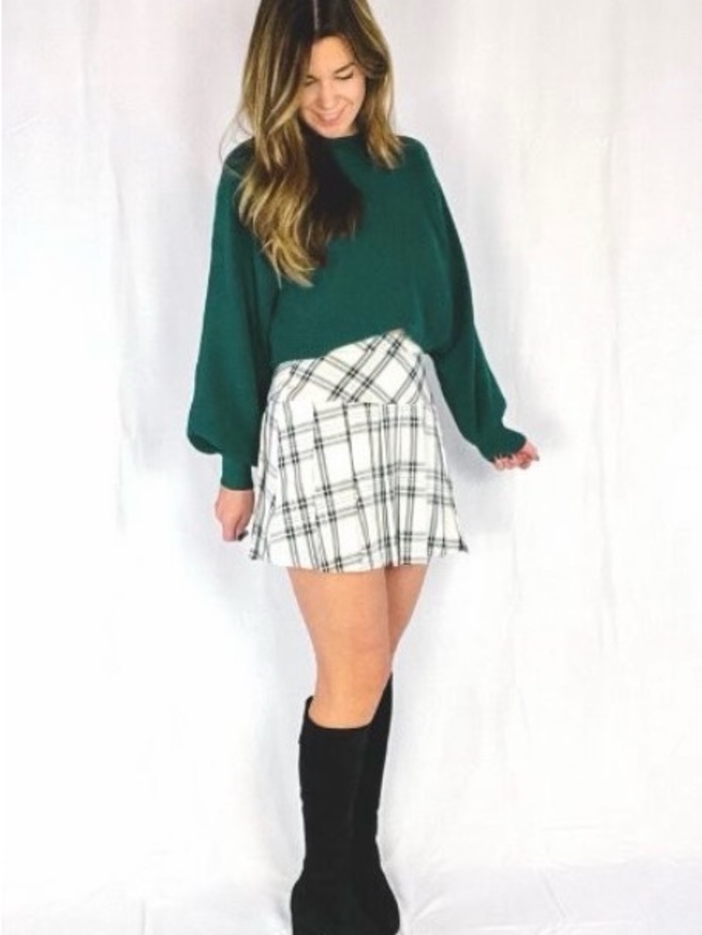 Storia White Plaid Mini Skirt with Black Check